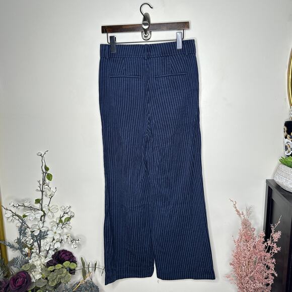 EVERLANE The Way High Draper Tapered Pinstripe Pants Navy Bone Sz 6 Short {S34} - Picture 3 of 5